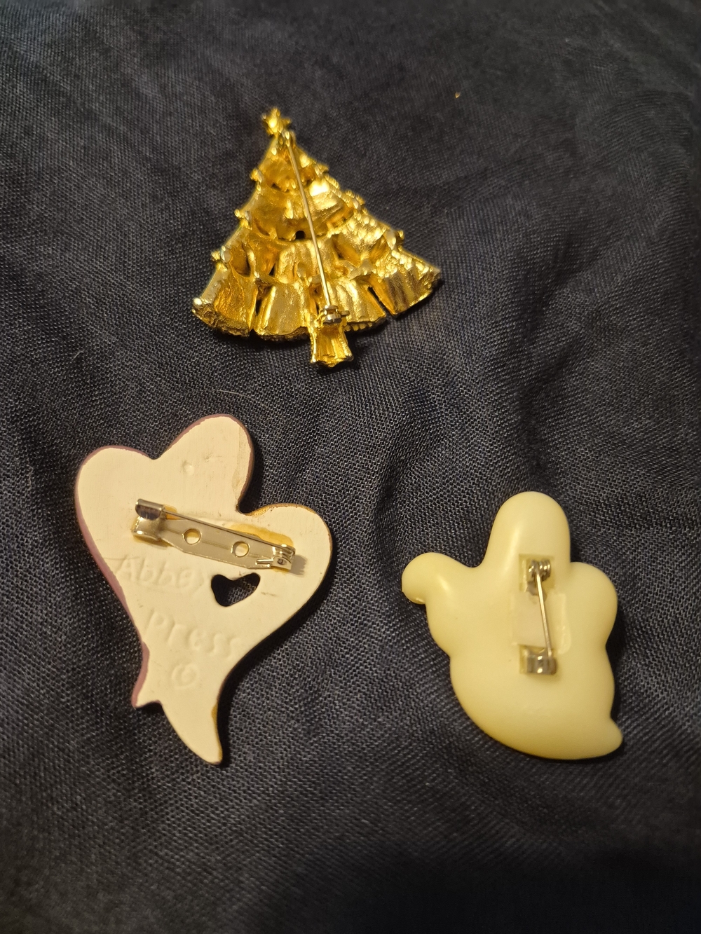 Gold Tree and Cream Heart & Ghost Kids Brooch Pin Set
